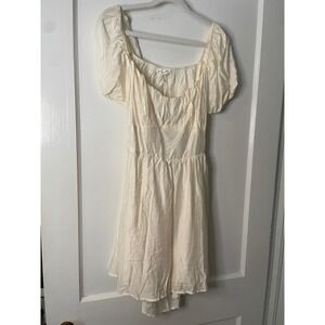 Blu Pepper Ivory Dress Women's Large Puff Sleeve Open‎ Back Tie Mini Casual